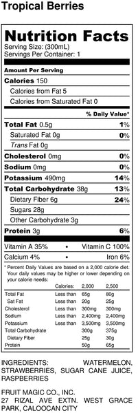 Tropical Berries Nutrition Fact